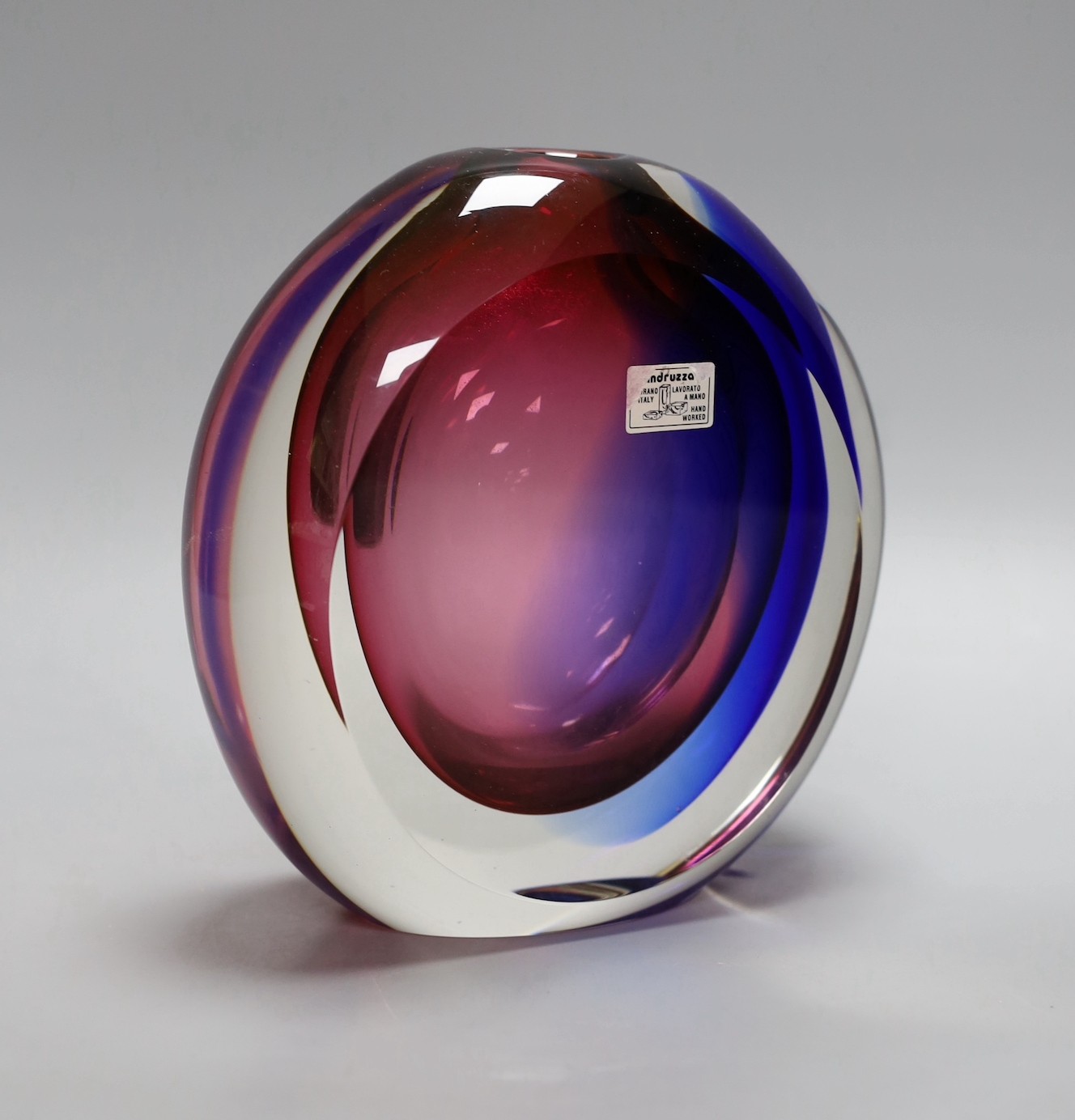 A Mandruzzato, Murano cased glass moon vase, etched mark and label, 18 cms high